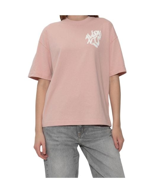 AllSaints Pink Orlando Logo Printed Oversized T-Shirt