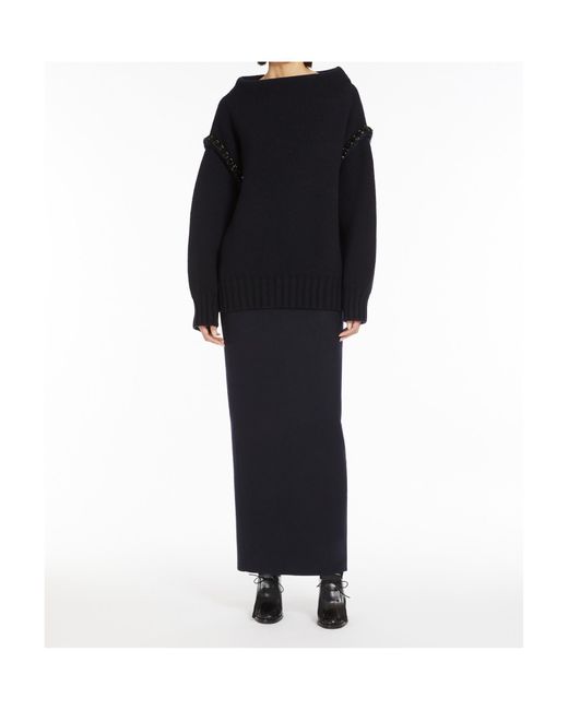Max Mara Blue Embellished High Neck Jumper