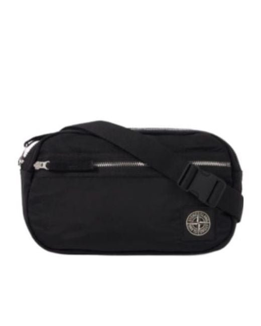 Stone Island Black Logo Patch Belt Bag for men