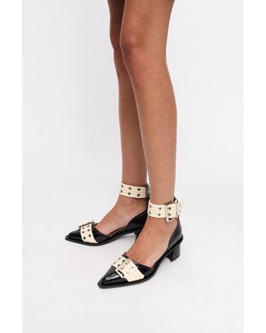 Ganni Metallic Buckled Open Cut Pumps