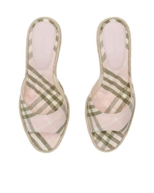 Burberry White Check Mews Espadrille Mules