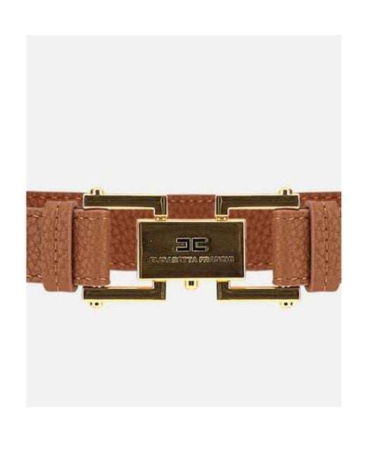 Elisabetta Franchi White Pebbled Logo Plaque Belt