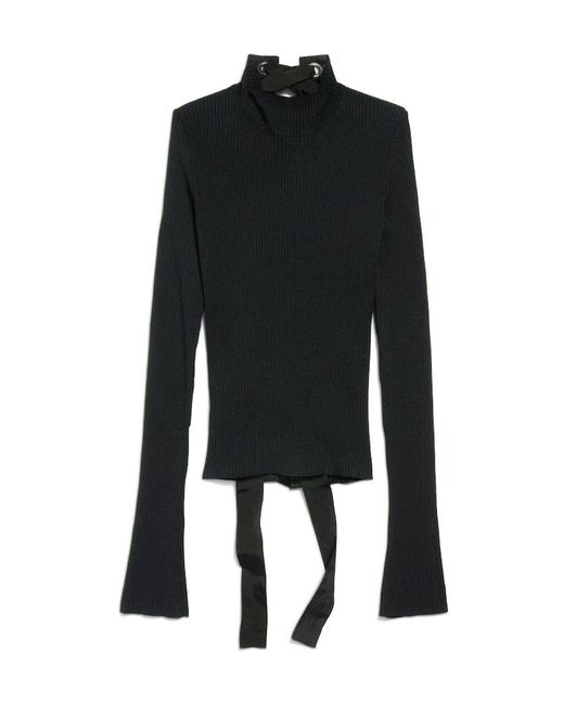 Balenciaga Black Lace-Up Detailed Knit Sweater
