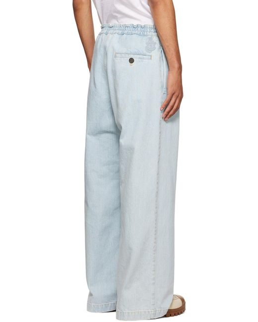 Moncler Blue X Jw Anderson Wide Leg Logo Embroidered Jeans for men