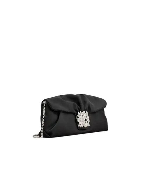 Roger Vivier Black Effrolessons Embellished Foldover Top Clutch Bag
