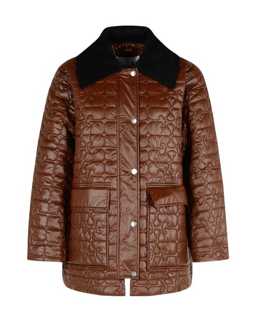 Ganni Brown Buttoned Padded Jacket