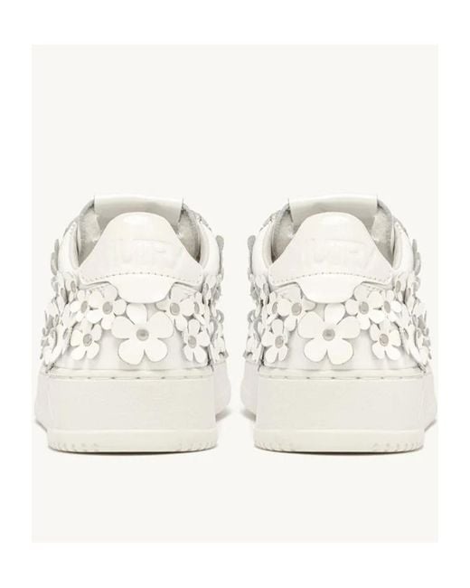 Autry White Medalist Floral-Embellished Lace-Up Sneakers