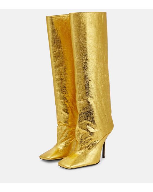The Attico Yellow Sienna Crinkled Laminated Leather Knee-High Boots