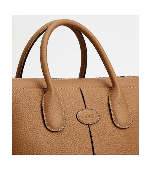 Tod's Brown Logo Embossed Zipped Small Tote Bag