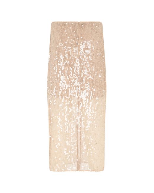 Veronica Beard Natural Sequined Mesh Midi Skirt