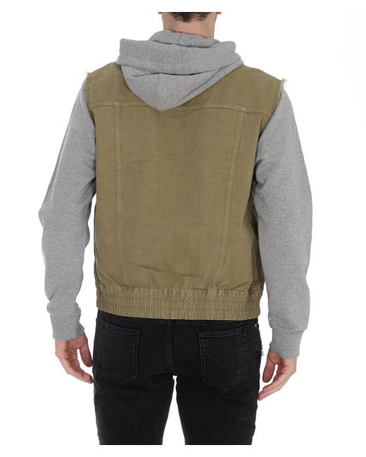 Balmain Green Contrast Panel Hooded Jacket for men