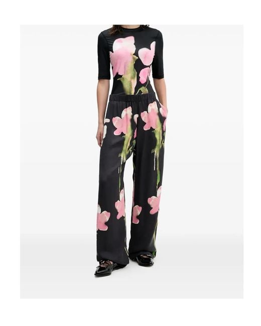 Stine Goya Black Floral-Print Palazzo Pants