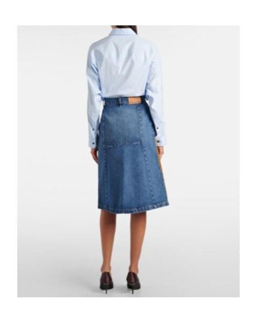 Stella McCartney Blue Faux Suede-Trimmed Denim Midi Skirt