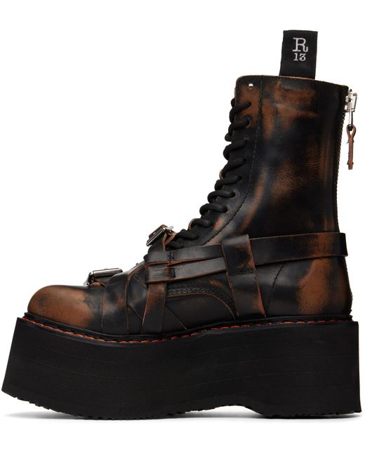 R13 Black Lace-Up Double-Layer Ankle Boots