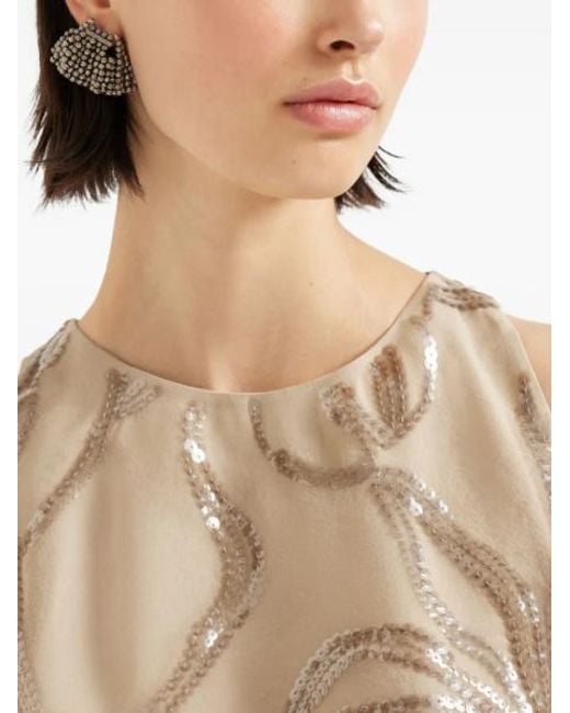 Brunello Cucinelli Natural Floral Sequin Top