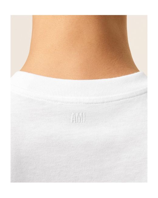 AMI White Ami Logo Embroidered Crewneck T-Shirt for men
