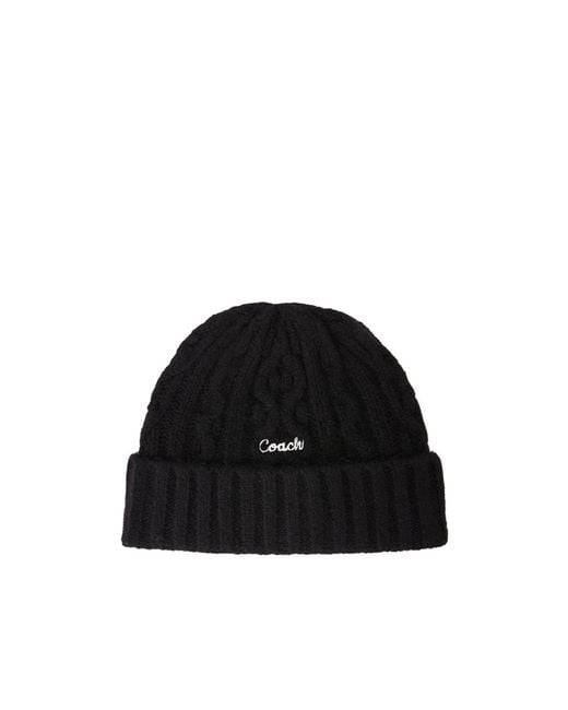 COACH Black Turn-Up Knit Hat for men