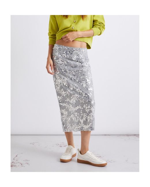 Marella Gray Sequinned Midi Skirt