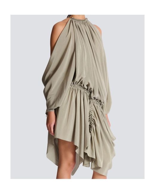 Balmain White Draped Asymmetric Hem Dress