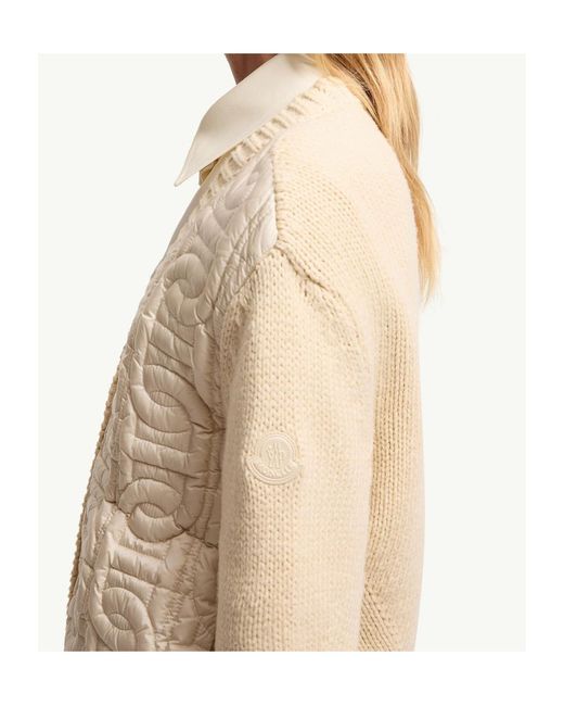 Moncler Natural Chain Quilted Padded V-Neck Cardigan