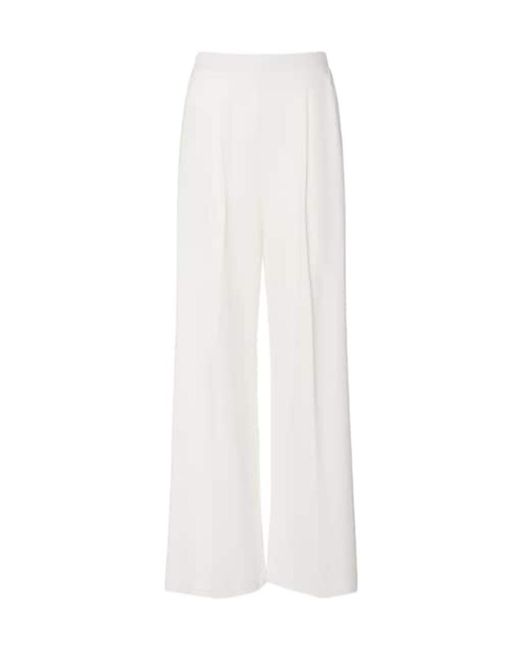 Max Mara White Canter Cotton Plain Knitted Wide Leg Trousers