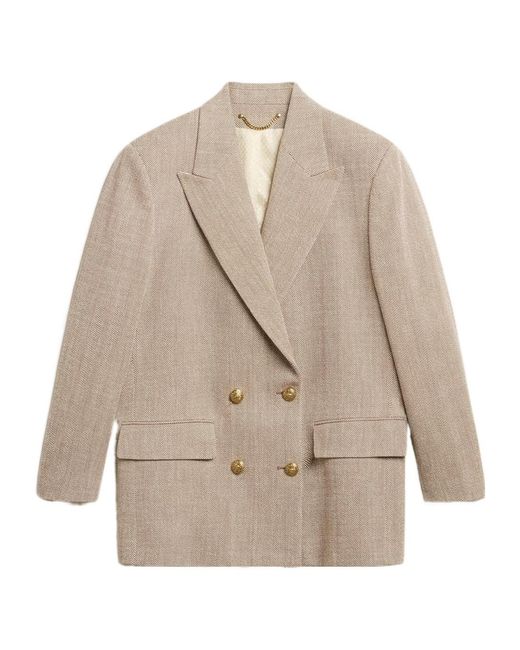 Golden Goose Deluxe Brand Natural Herringbone Double-Breasted Tailored Blazer