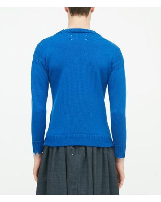 Maison Margiela Blue Distressed Effect Ribbed Knit Jumper for men