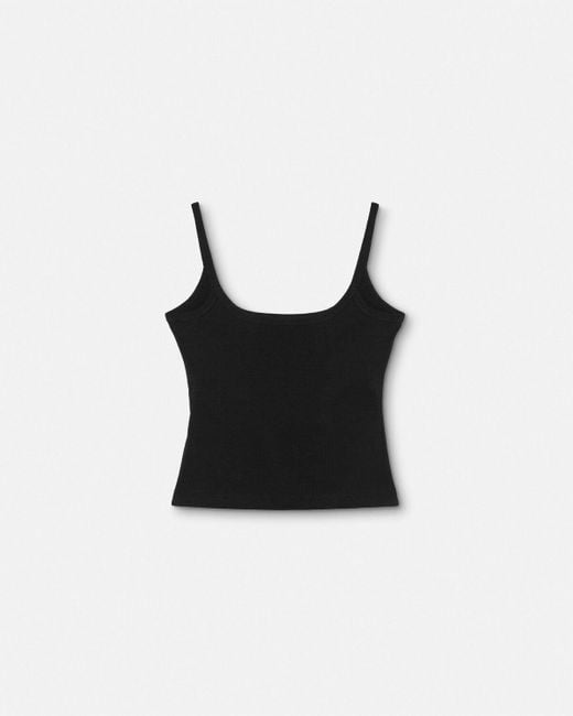Versace Black Logo-Embroidered Ribbed Top