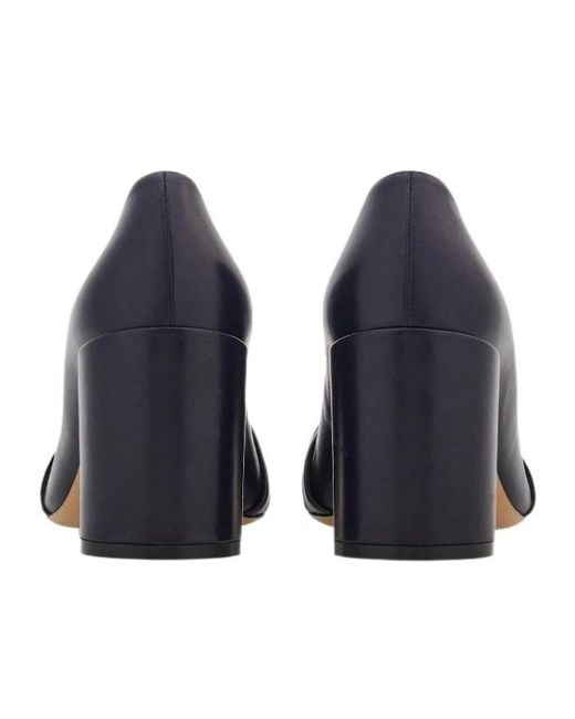 Ferragamo Blue Gancini Ornament Pump With Bock Heel