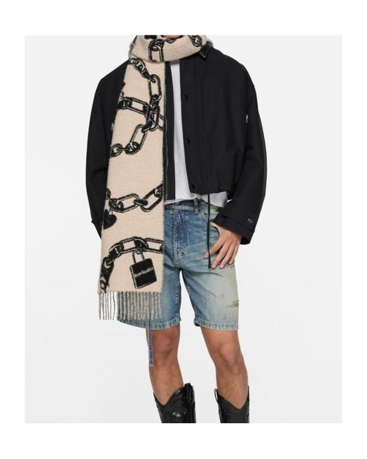 Acne White Chain Fringe Scarf for men