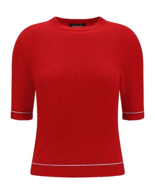 Fabiana Filippi Red Brushed Short-Sleeve Knitted Top