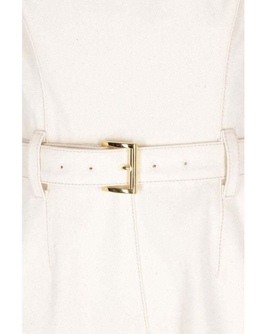 Prada White Belted-Waist Sleeveless Tailored Jumpsuit
