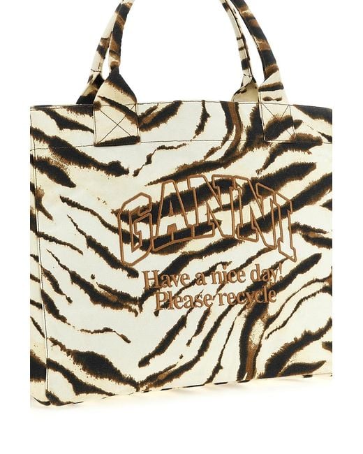 Ganni Metallic Zebra Printed Xxl Tote Bag