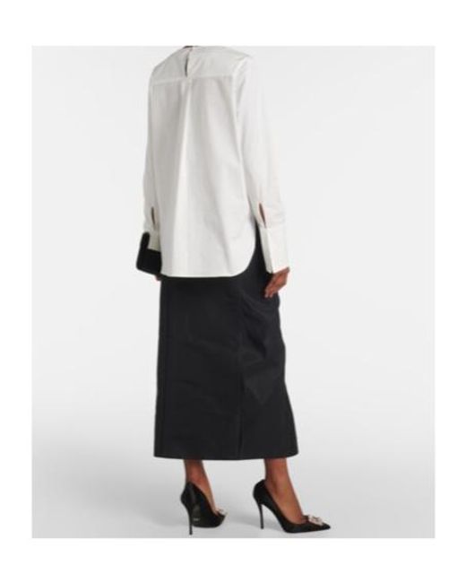 Oscar de la Renta White Embroidered Cotton Blouse