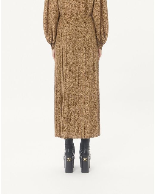 Valentino Natural Crepe De Chine Skirt With Fauve Eclat Micromacula Print
