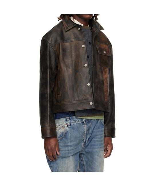 ANDERSSON BELL Black Patchwork Truck Driver Leather Jacket for men