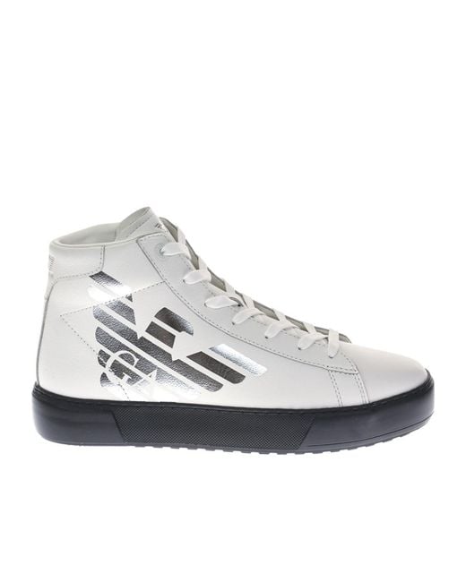 EA7 White Lace-Up High-Top Sneakers for men