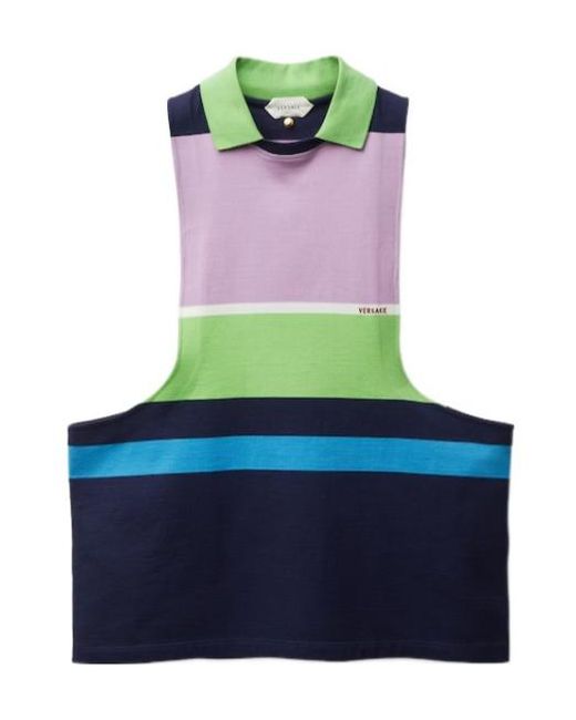 Versace Blue Embroidered Striped Tank Top