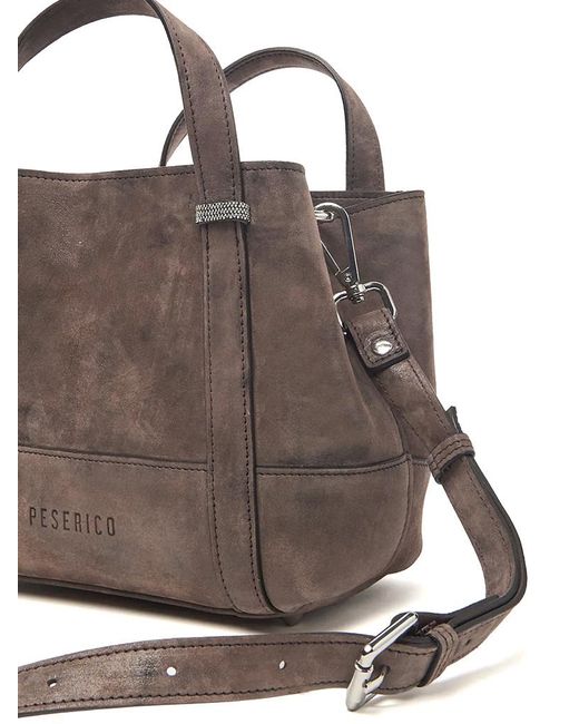 Peserico Brown Rhinestone Detail Mini Tote Bag