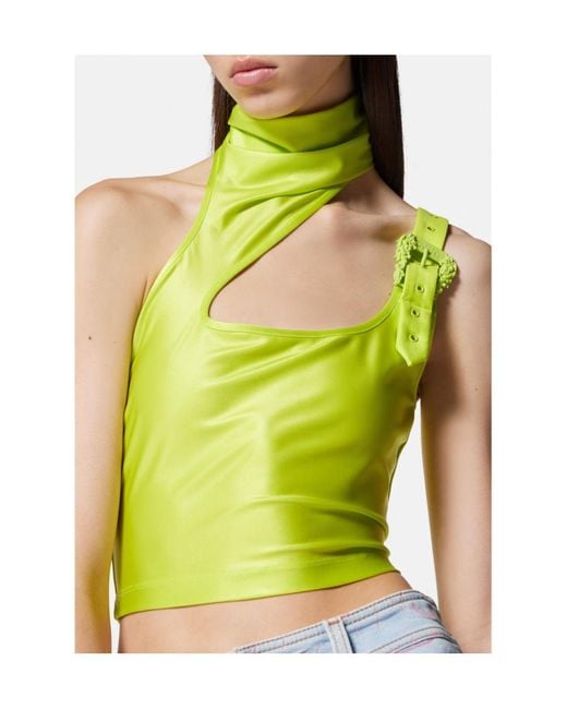 Versace Jeans Green Couture Baroque Buckle Embellished Cropped Top