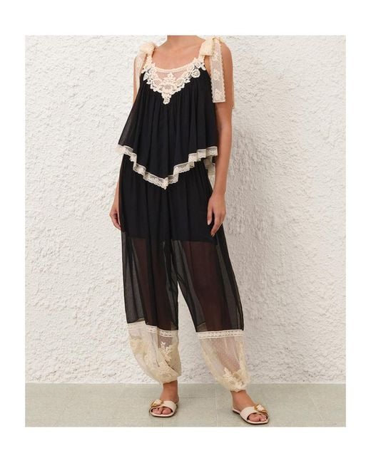 Zimmermann Black Roselight Lace Trim Top