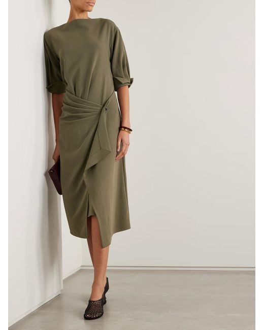 Proenza Schouler Green Maisie Wrap-Effect Pleated Crepe Midi Dress