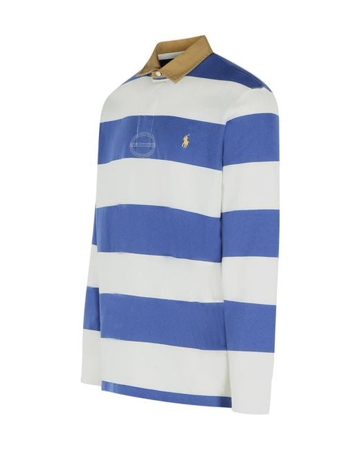 Polo Ralph Lauren Blue Striped-Pattern Long-Sleeve Polo Shirt for men
