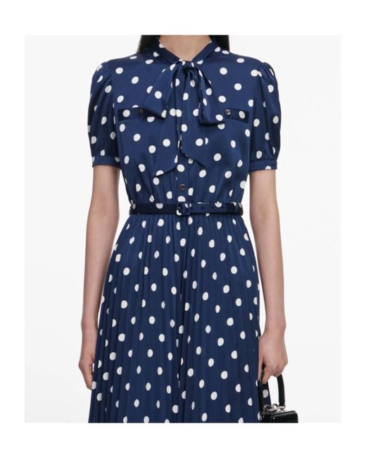 Self-Portrait Blue Polka Dot Pleated Midi Dress