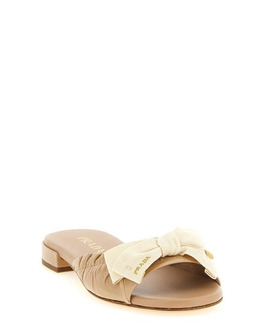 Prada Natural Round-Toe Flat Sandals