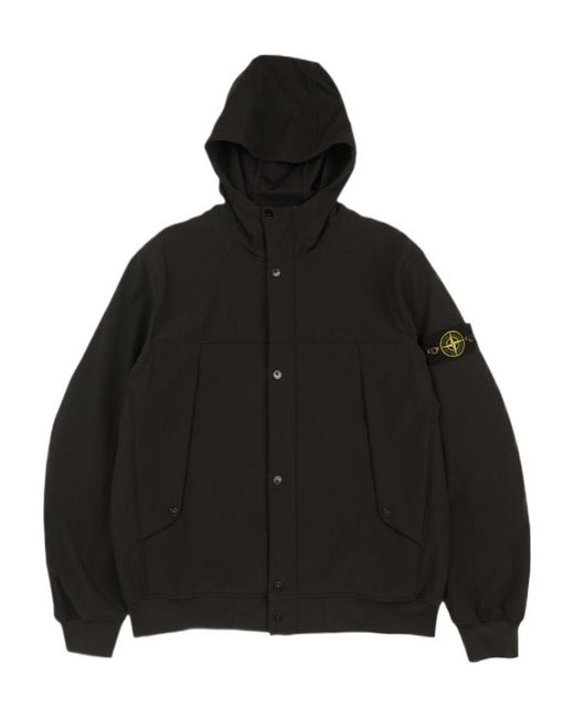 Stone Island Black Button-Up Hooded Jacket for men