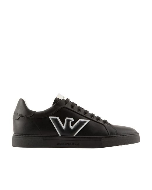 Emporio Armani Black Logo Round Head Low Upper Board Shoes for men