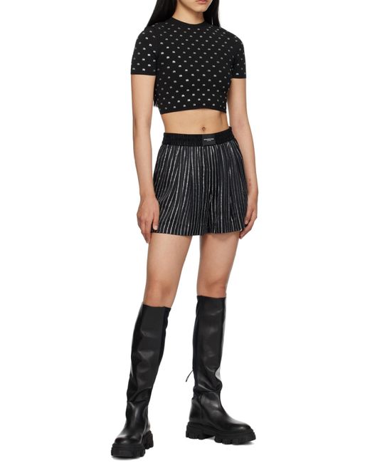 Alexander Wang Black Crystal-Logo Cropped Top