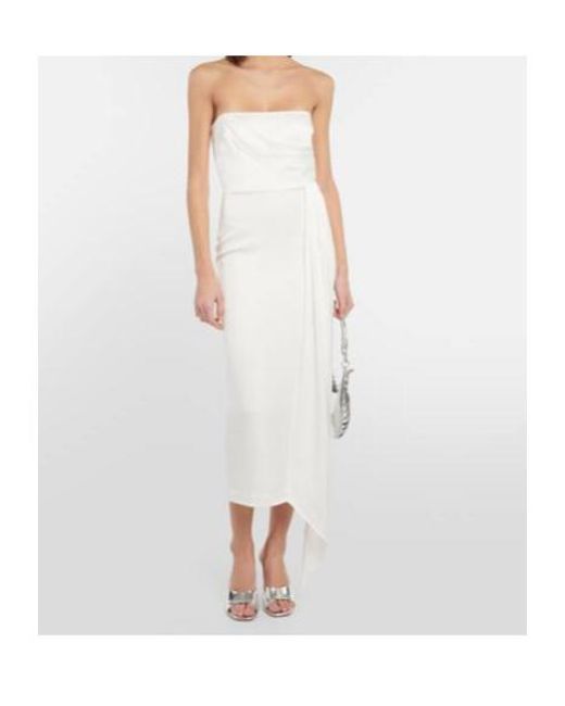 Alex Perry White Bridal Draped Strapless Crepe Midi Dress