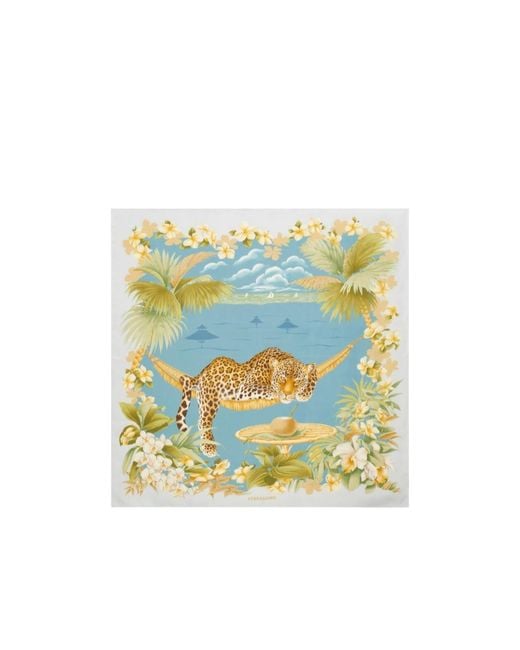Ferragamo White Jungle Print Silk Scarf